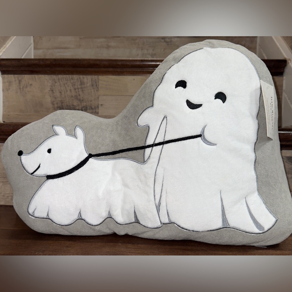 😘 Halloween Ghost Walking Dog Shaped Pillow Trending White Gray by Isaac Mizrahi